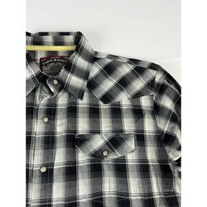 Topo Ranch Plaid Snap Front Long Sleeve Western Shirt Mens Size M Black White